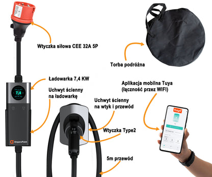 Portable Charger Q74 - 32A, 7.4kW, Type 2